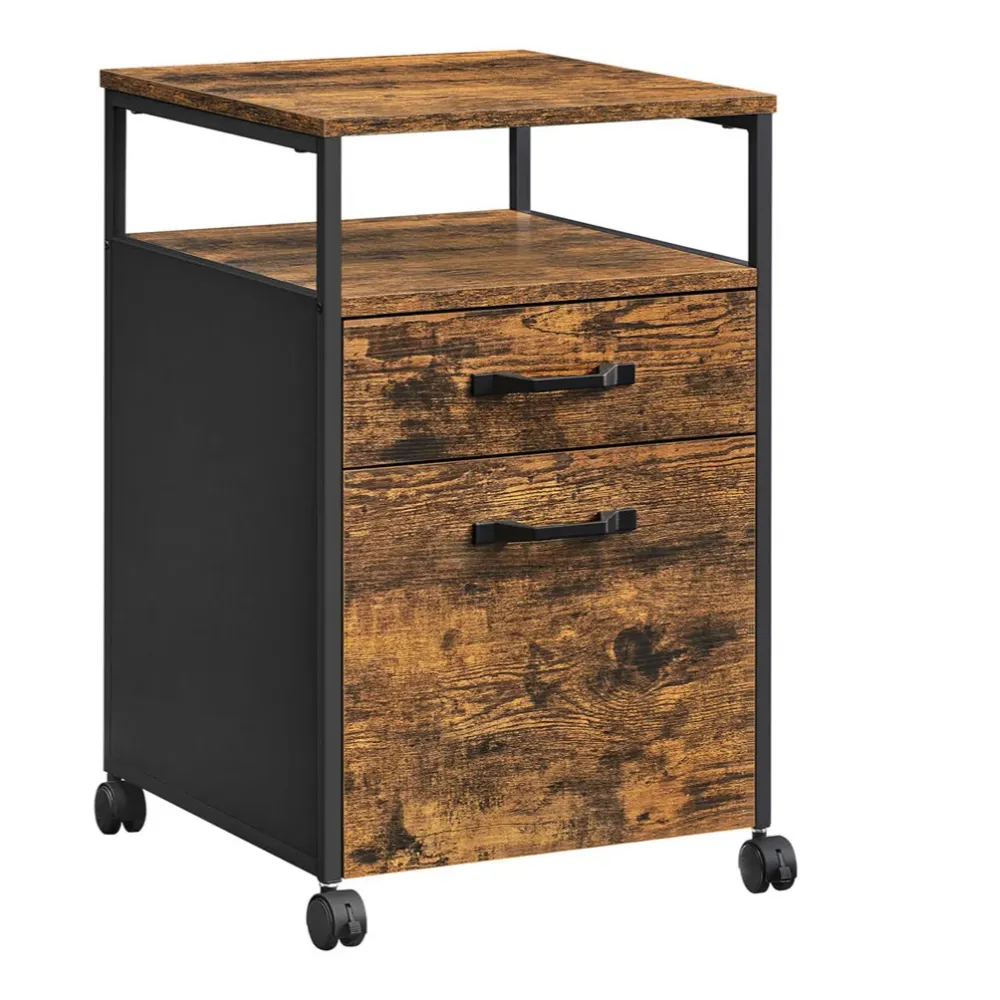 Caisson de bureau 2 tiroirs placard de rangement mobile 41 x 45 x 66 cm avec roulettes emplacement ouvert style industriel...
