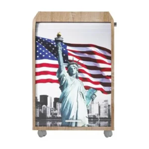 Caisson à rideau sur roulettes 2 tiroirs bois net imprimé statue de la liberté Orga 70cm