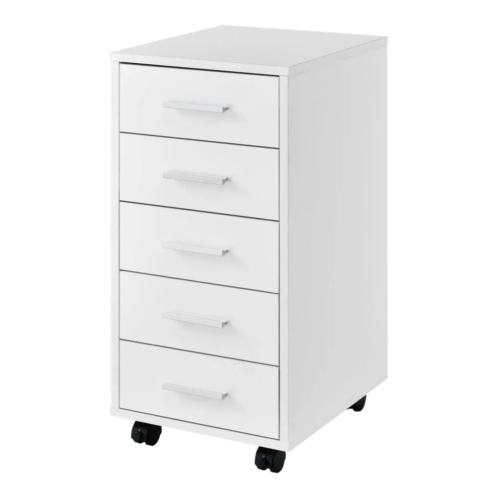 Caisson à roulettes mobile avec 5 tiroirs en MDF 63 cm blanc 03_0001245