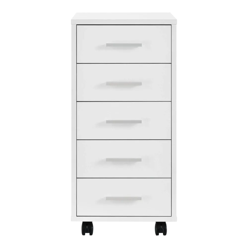 Caisson à roulettes mobile avec 5 tiroirs en MDF 63 cm blanc 03_0001245