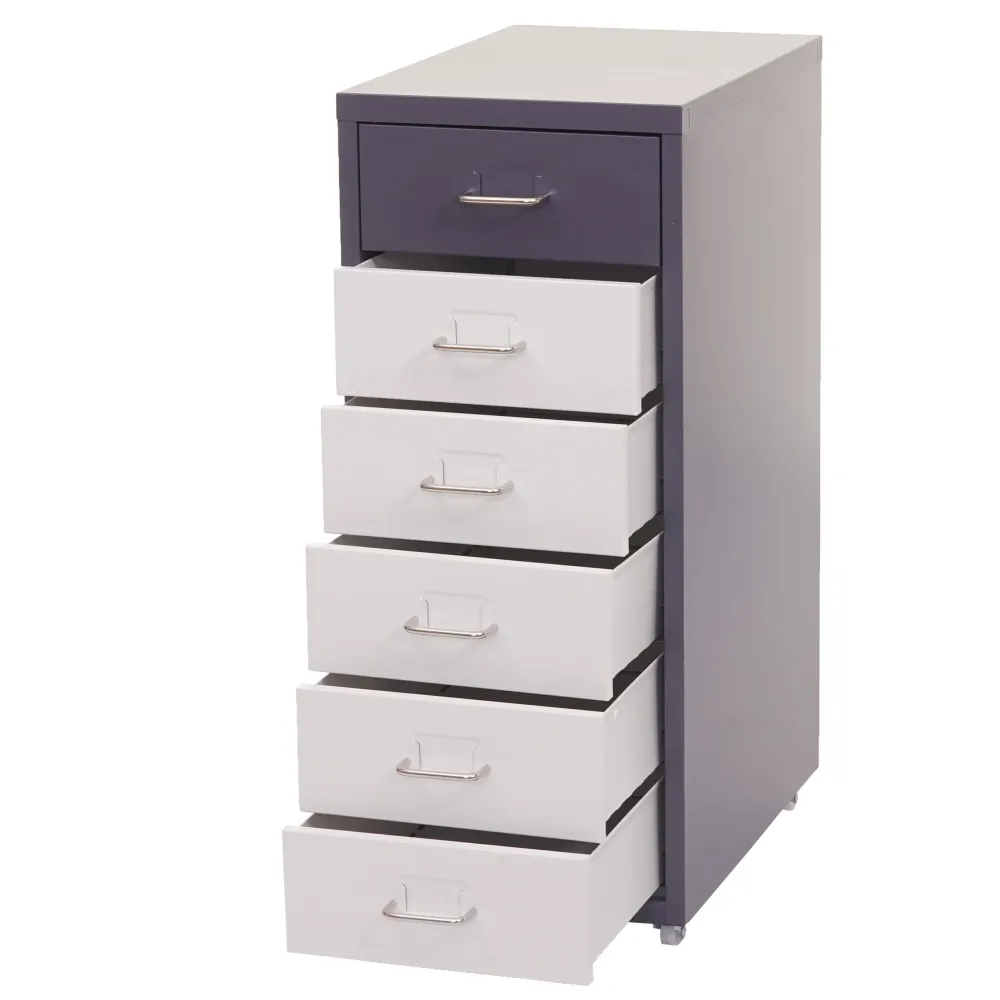 Caisson à tiroirs sur roulettes rangement bureau 6 tiroirs 69x28x41cm en acier gris sombre blanc noir gris foncé 04_0004355