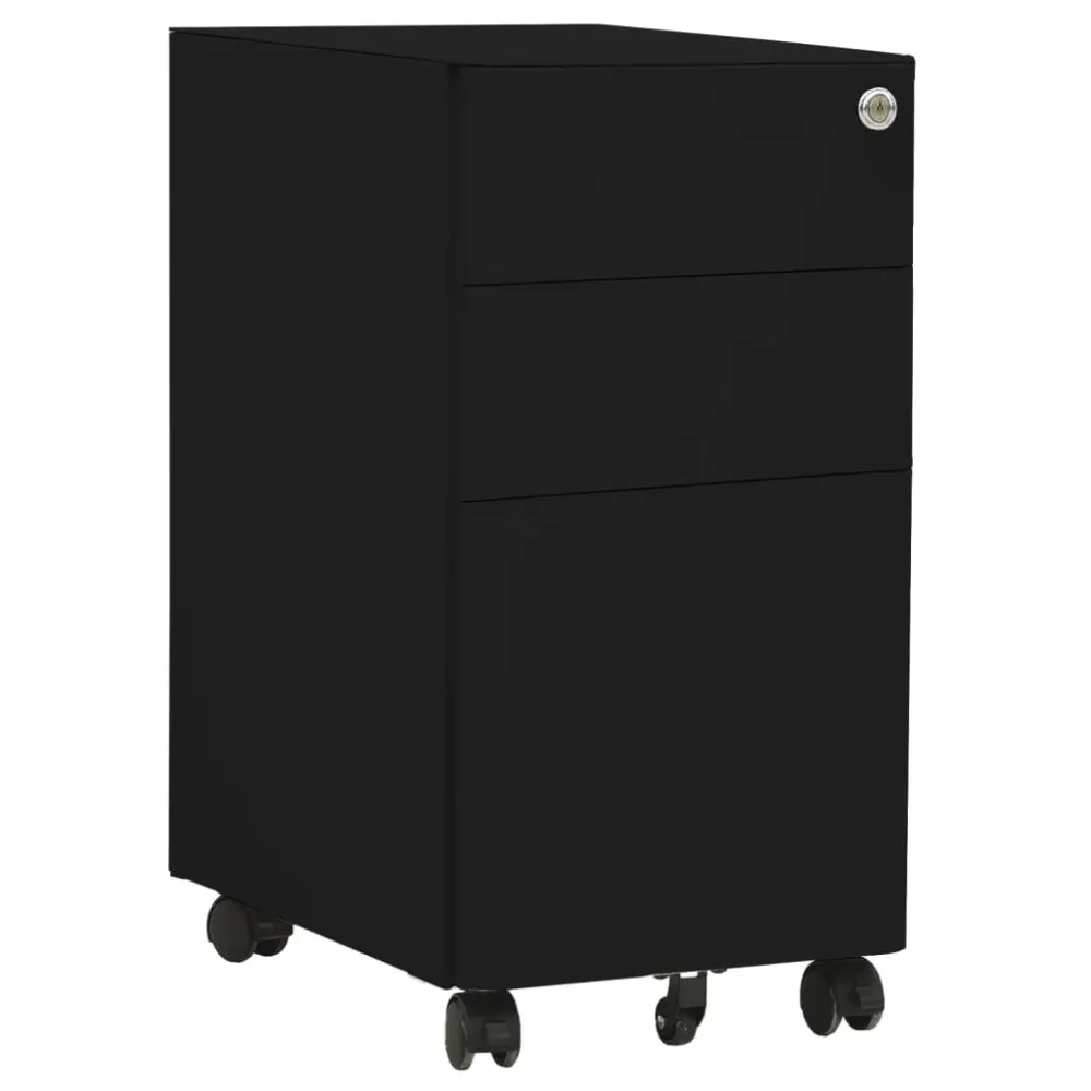 Caissons à tiroirs meuble de bureau armoire à dossiers sur roulettes 3 tiroirs 30 x 45 x 59 cm en acier noir DEC024581 ave...