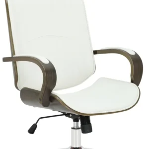 Chaise de bureau dossier et l'appuie-tête en métal VINYLE blanc et cadre en bois gris 10_0002456