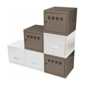Cubes métal 3 portes 3 tiroirs taupe et blanc Ebony - Lot de 6