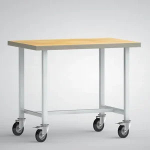 Etabli standard KLW 1000 x 700 x 840 mm avec plateau multiplex en hêtre 1000 x 700 x 40 mm mobile avec 4 roulettes pivotan...