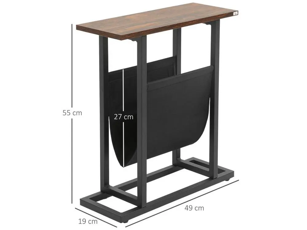 Guéridon bout de canapé table basse d'appoint - porte-revue tissu noir - châssis métal noir plateau aspect bois