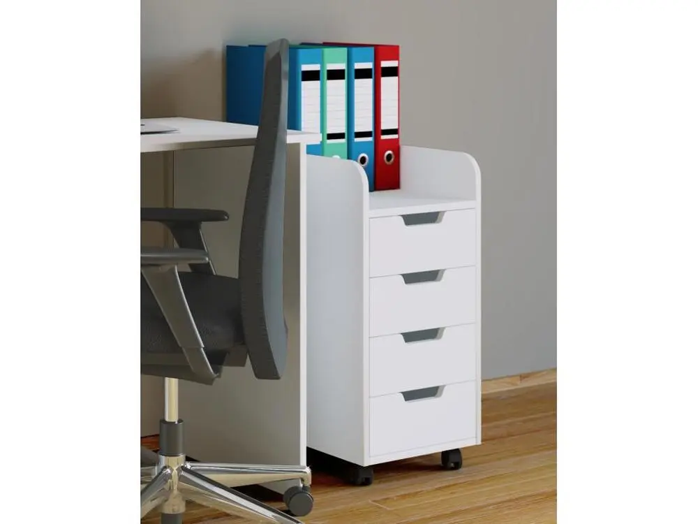 Konal Portatif Commode de rangement d'archives, 1 plateau et 4 tiroirs, blanc.