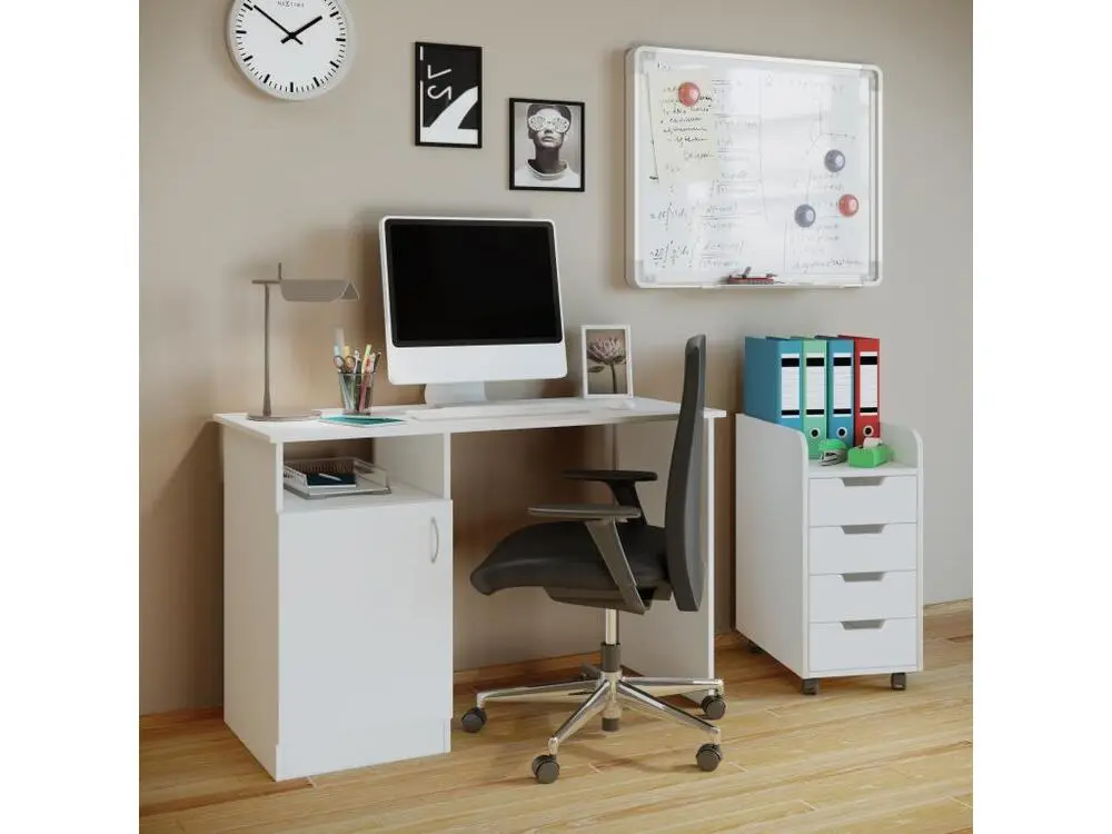 Konal Portatif Commode de rangement d'archives, 1 plateau et 4 tiroirs, blanc.