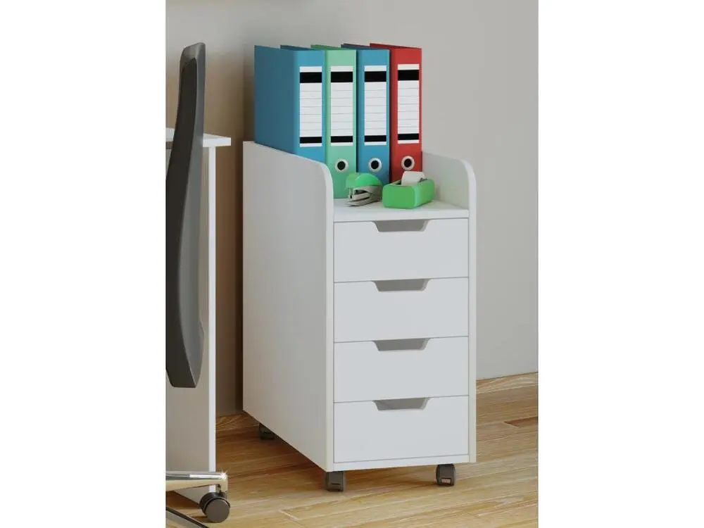 Konal Portatif Commode de rangement d'archives, 1 plateau et 4 tiroirs, blanc.