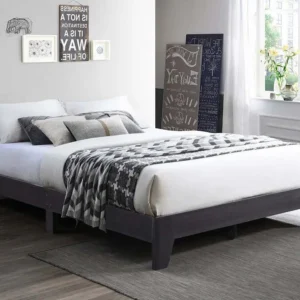 Lit Plateforme En Bois D'Essence Et Placage - Support De Matelas Inclus, Couleur Espresso