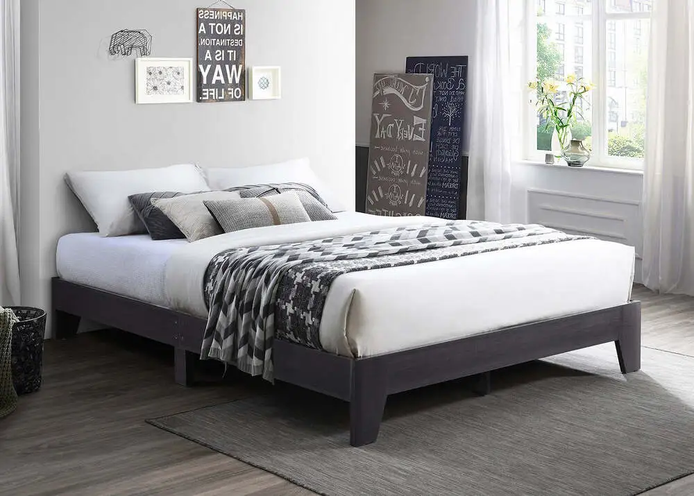 Lit Plateforme En Bois D'Essence Et Placage - Support De Matelas Inclus, Couleur Espresso