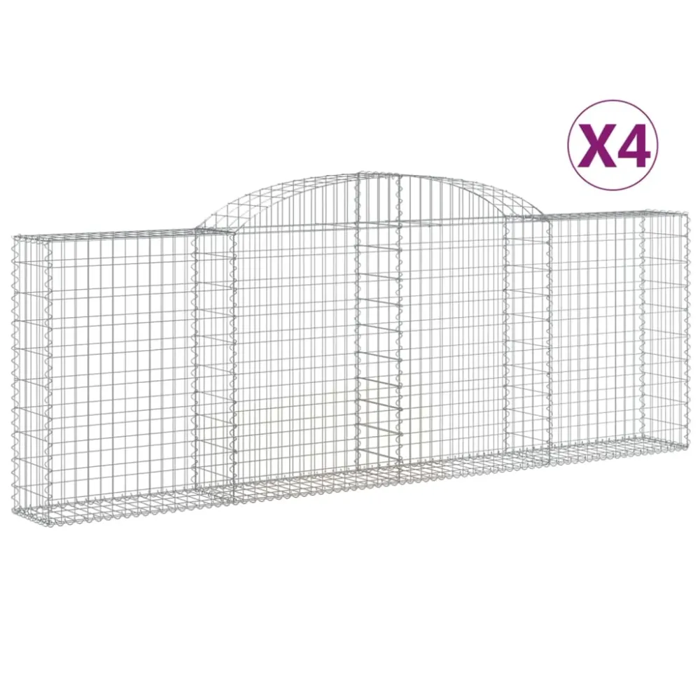 Lot de 4 paniers à gabions clôture cage mur de soutènement arqués 300 x 30 x 100/120 cm fer galvanisé Argent 02_0041456
