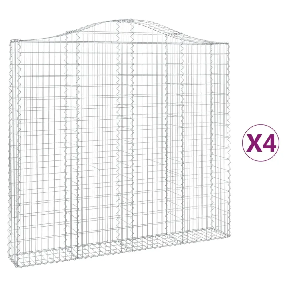 Lot de 4 paniers à gabions clôture cage mur de soutènement arqués 200 x 30 x 180/200 cm fer galvanisé Argent 02_0041426