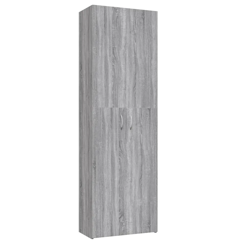 Meuble de bureau armoire de rangement 5 compartiments avec deux portes couleur sonoma gris 60 x 32 x 190 cm en bois d'ingé...