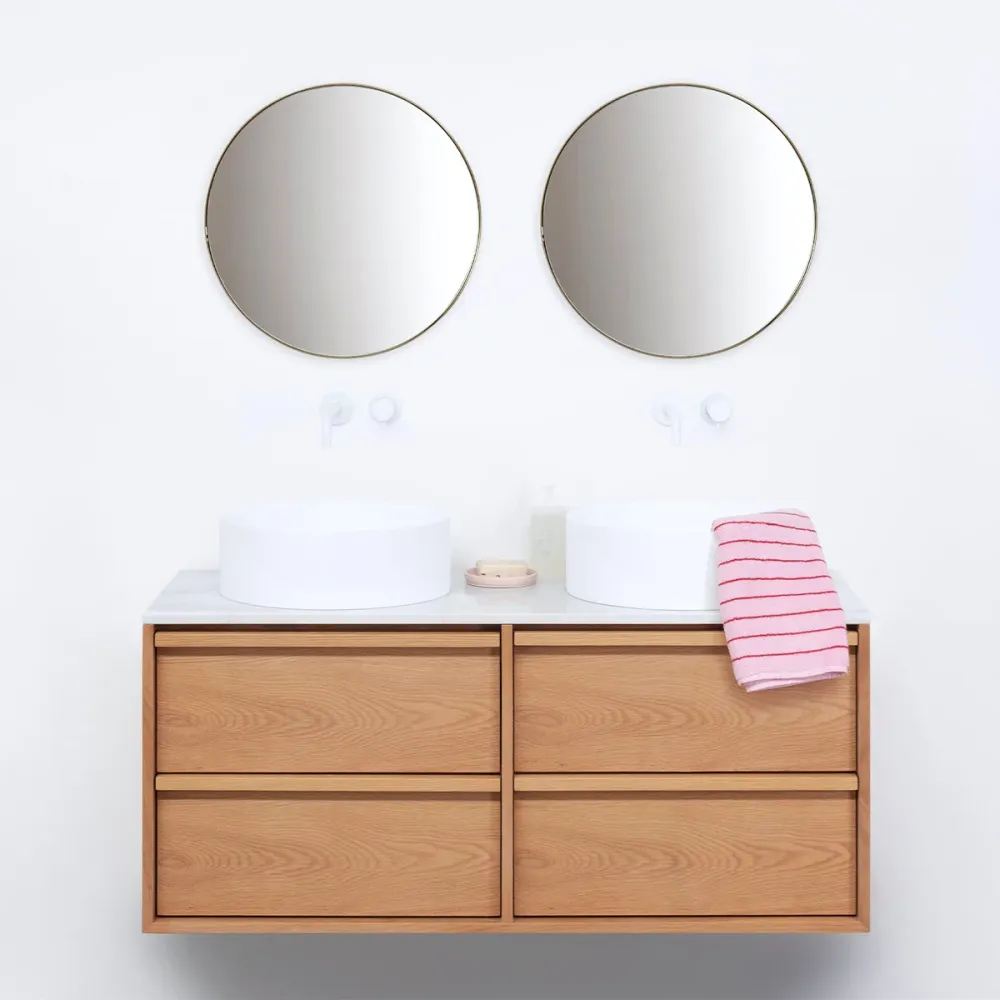 Meuble de salle de bain Chêne Fien - 120 cm - Vasques Sims - Plateau en marbre