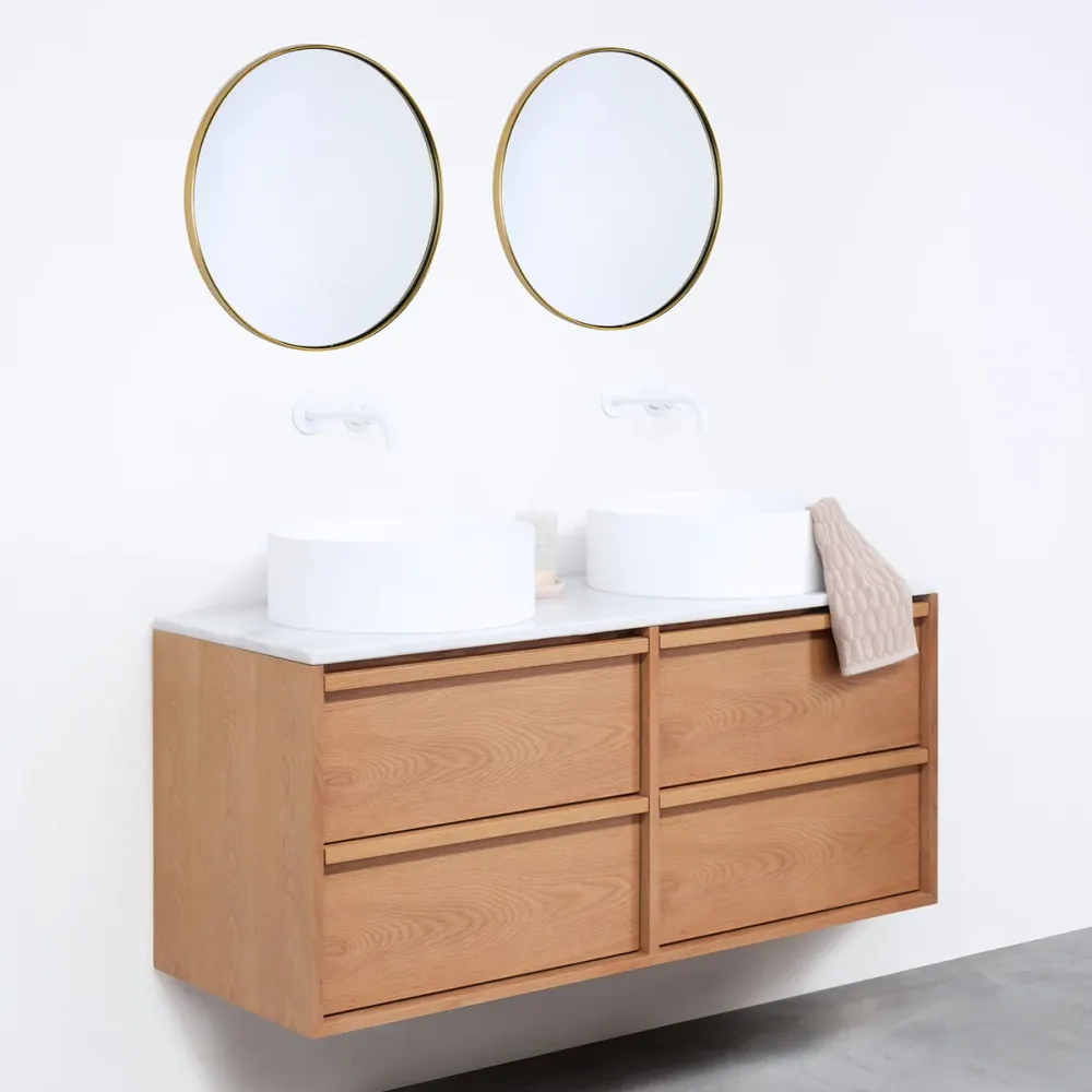 Meuble de salle de bain Chêne Fien - 120 cm - Vasques Sims - Plateau en marbre