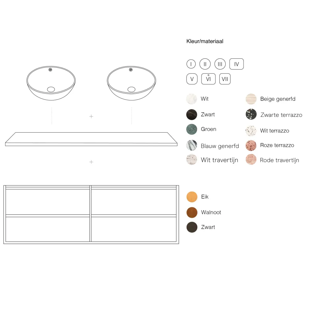 Meuble de salle de bain Chêne Fien - 120 cm - Vasques Sims - Plateau en marbre