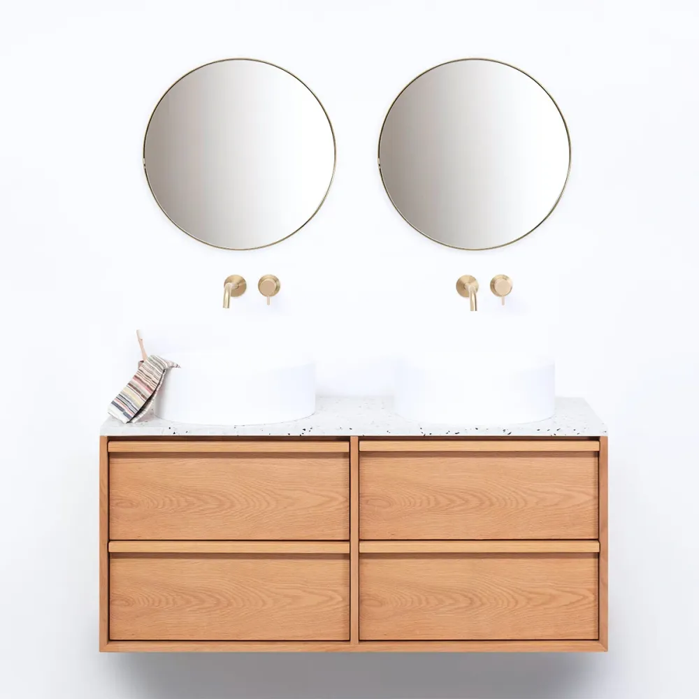 Meuble de salle de bain Chêne Fien - 120 cm - Vasques Sims - Plateau en Terrazzo