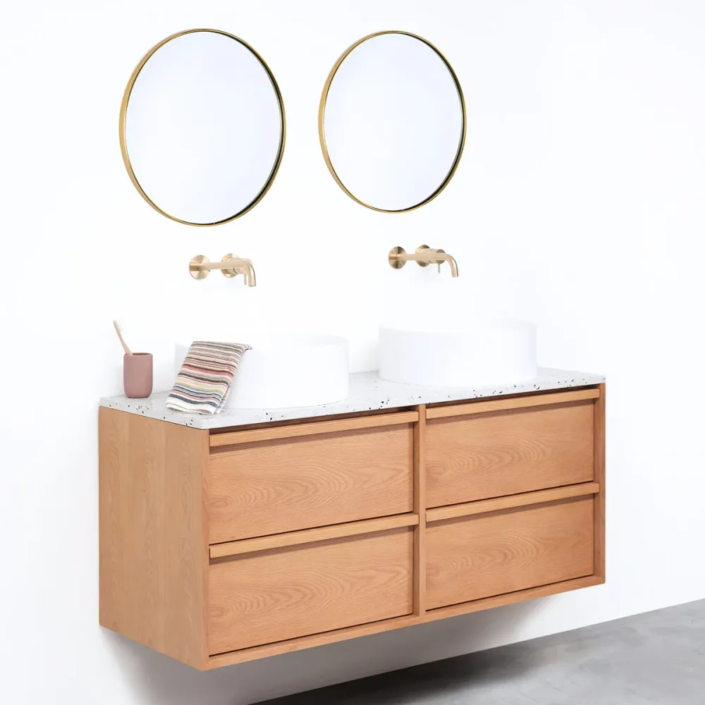 Meuble de salle de bain Chêne Fien - 120 cm - Vasques Sims - Plateau en Terrazzo