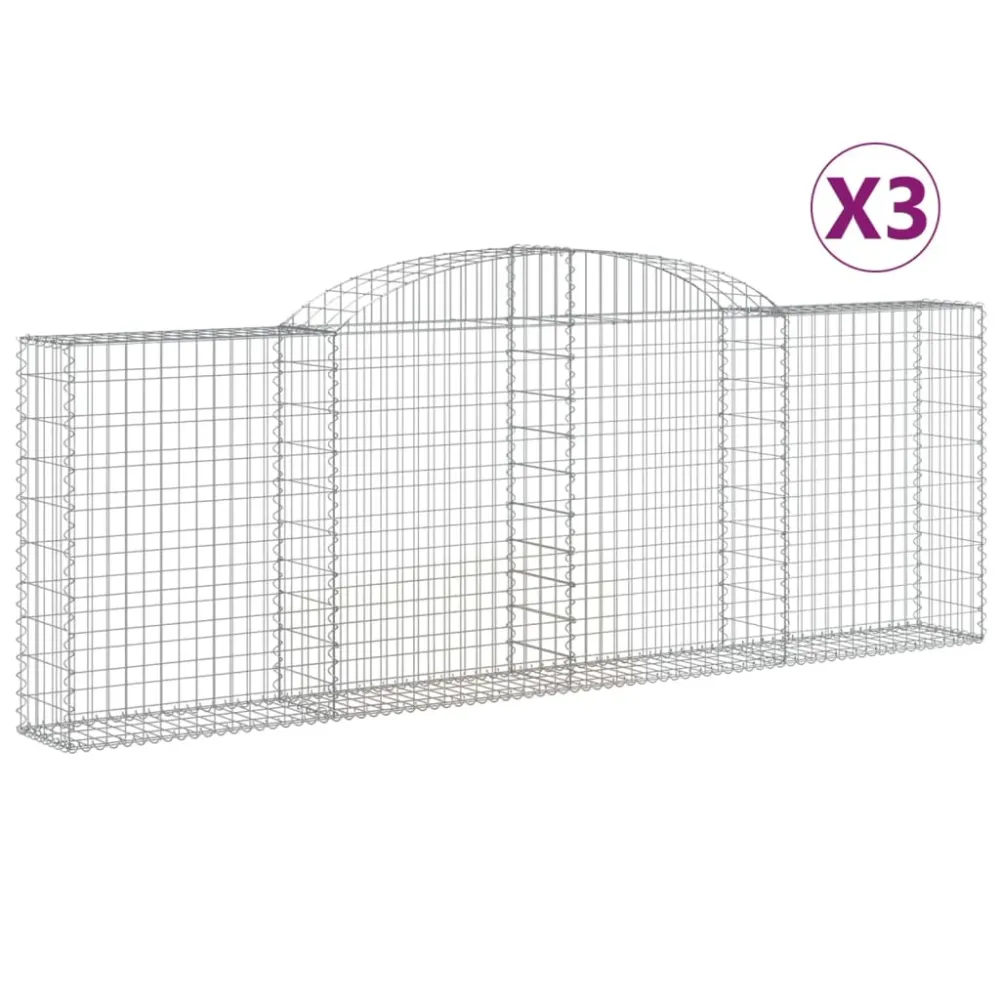 Paniers à gabions clôture cage mur de soutènement arqués 3 pcs 300 x 30 x 100/120 cm fer galvanisé Argent 02_0040762