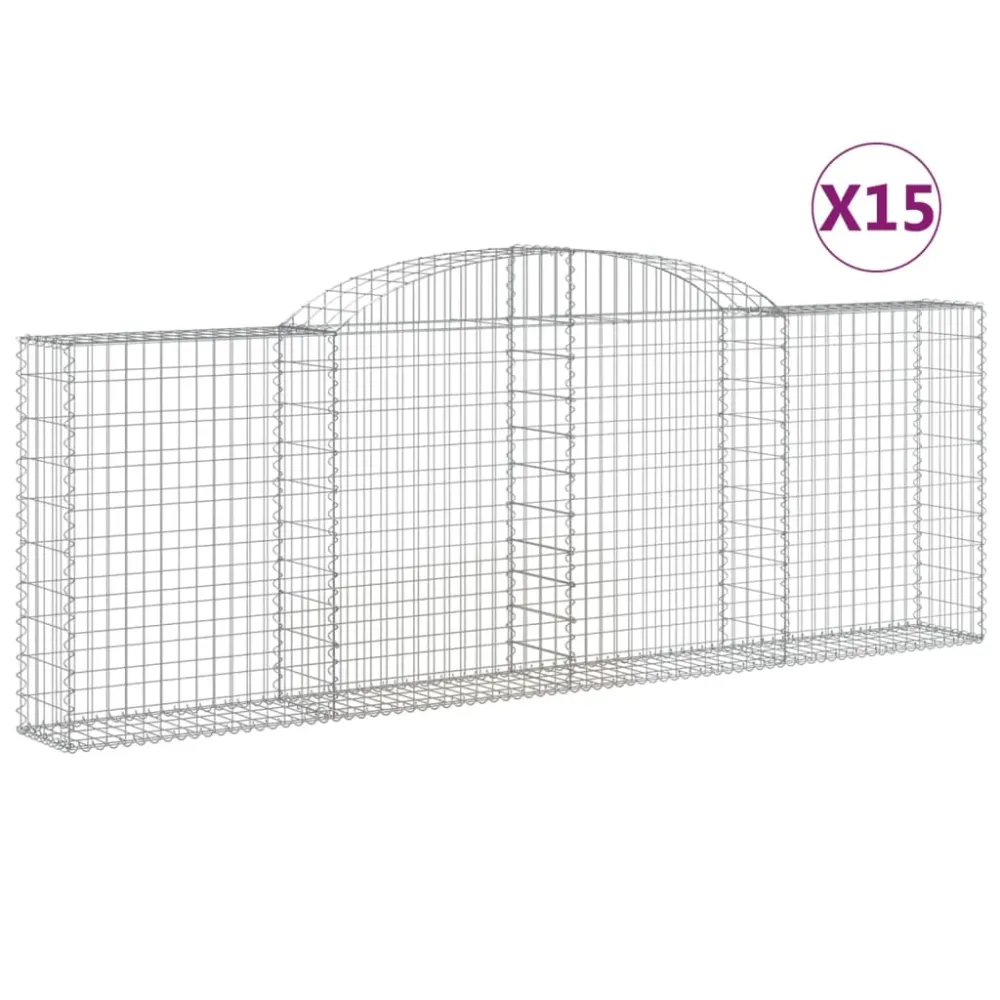 Paniers à gabions clôture cage mur de soutènement arqués 15 pcs 300 x 30 x 100/120 cm fer galvanisé Argent 02_0040428