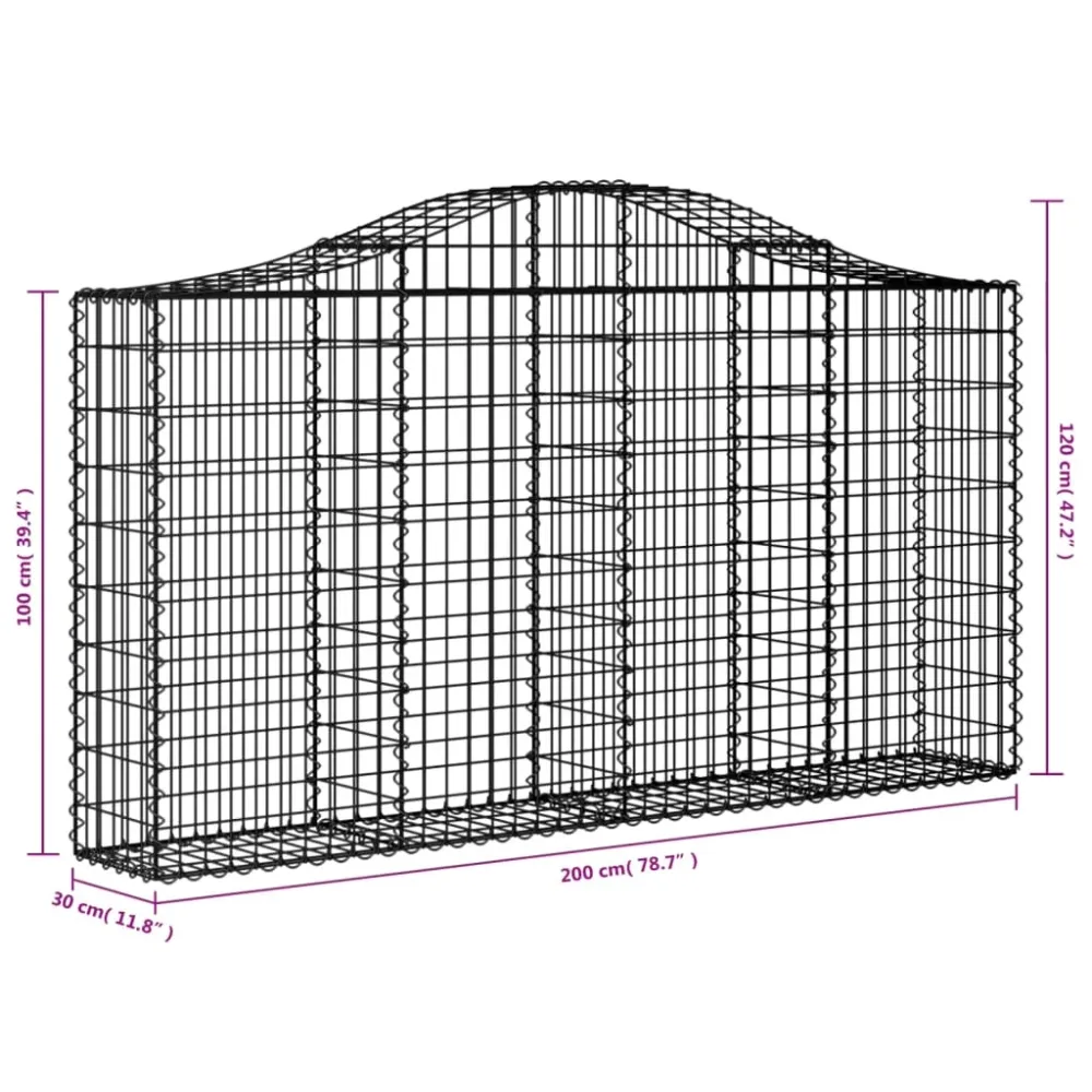 Paniers à gabions clôture cage mur de soutènement arqués 18 pcs 200 x 30 x 100/120 cm fer galvanisé Argent 02_0040486