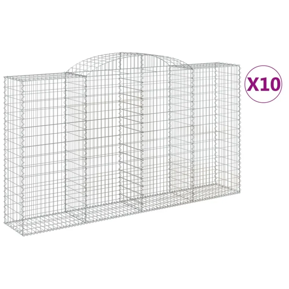 Paniers à gabions clôture cage mur de soutènement arqués 10 pcs 300 x 50 x 160/180 cm fer galvanisé Argent 02_0040265