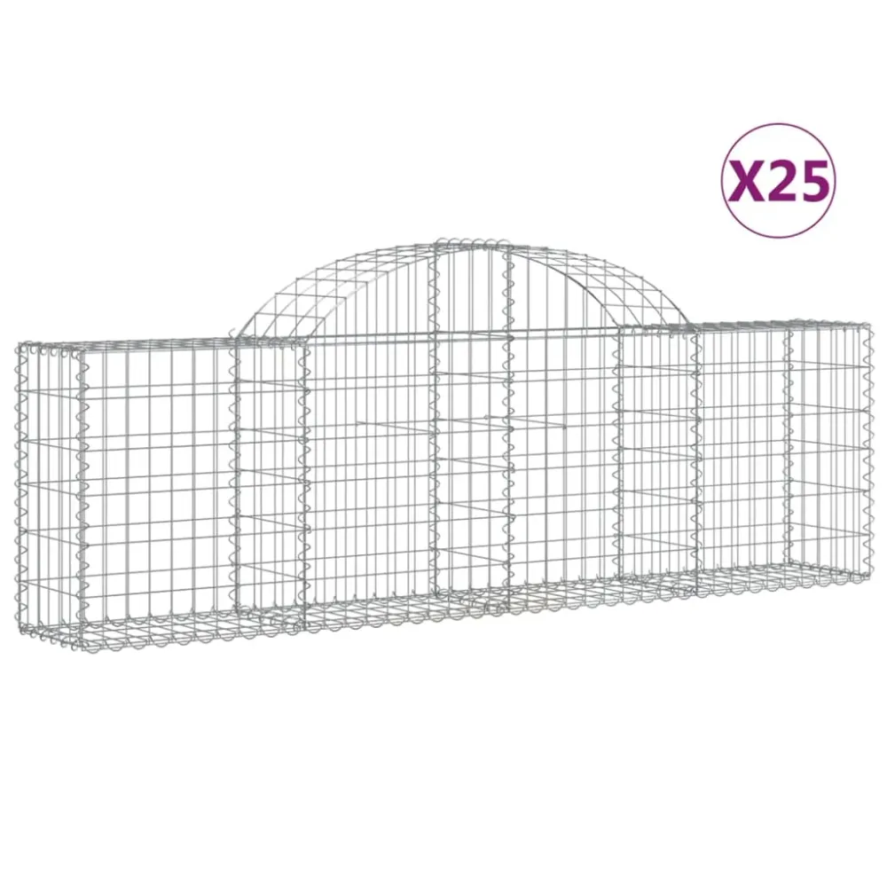 Paniers à gabions clôture cage mur de soutènement arqués 25 pcs 200 x 30 x 60/80 cm fer galvanisé Argent 02_0040669