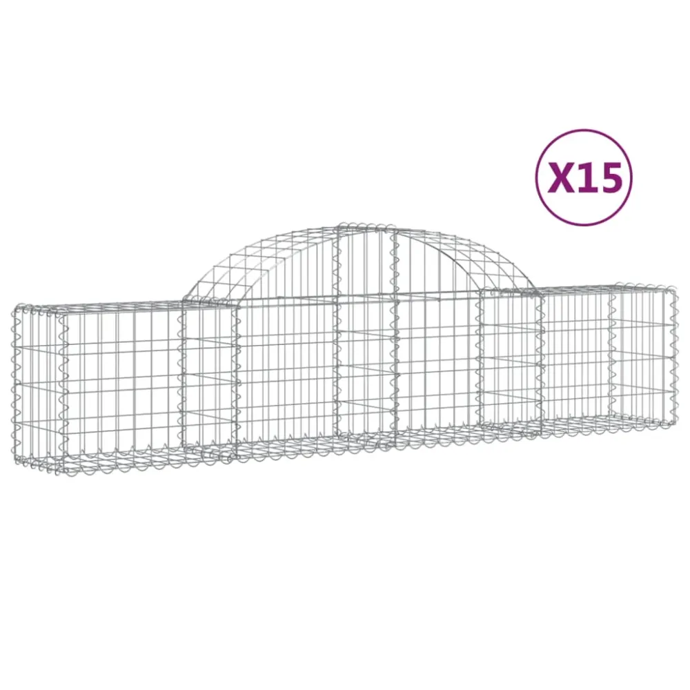 Paniers à gabions clôture cage mur de soutènement arqués 15 pcs 200 x 30 x 40/60 cm fer galvanisé Argent 02_0040406