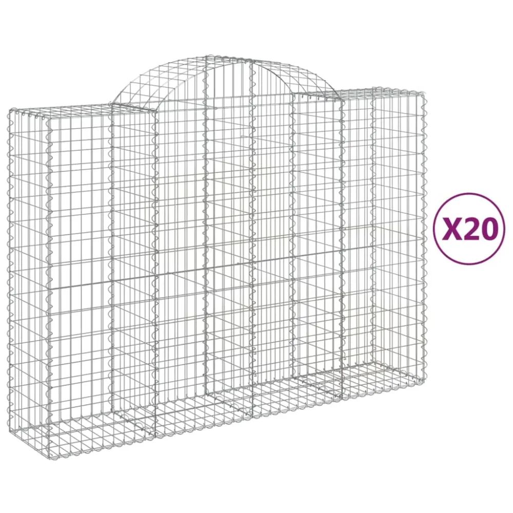 Paniers à gabions clôture cage mur de soutènement arqués 20 pcs 200 x 50 x 140/160 cm fer galvanisé Argent 02_0040605