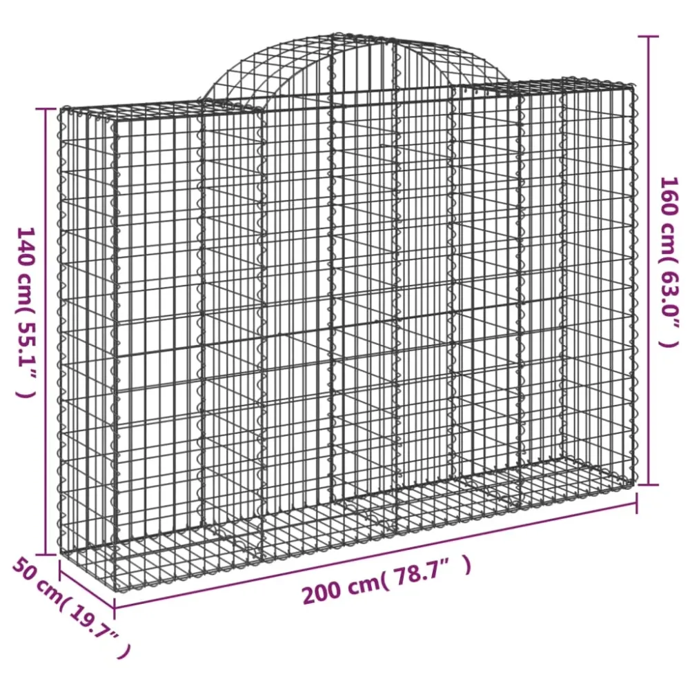 Paniers à gabions clôture cage mur de soutènement arqués 20 pcs 200 x 50 x 140/160 cm fer galvanisé Argent 02_0040605
