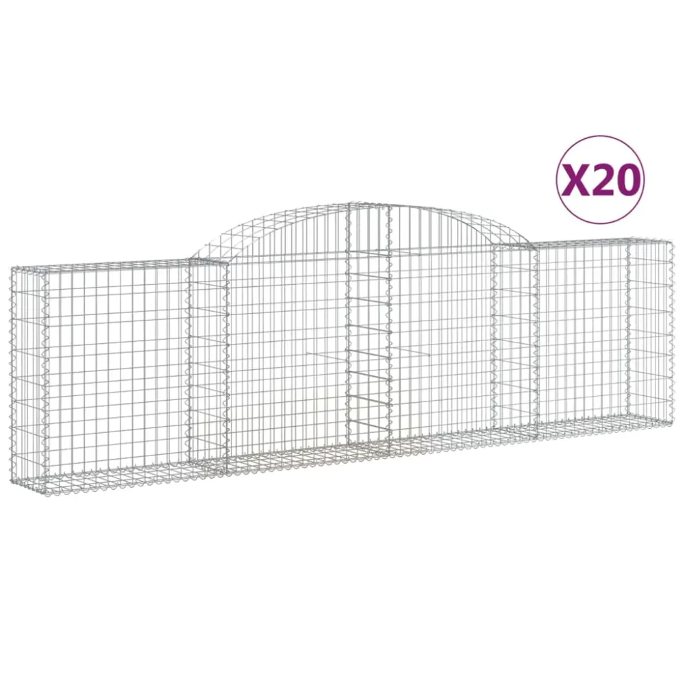 Paniers à gabions clôture cage mur de soutènement arqués 20 pcs 300 x 30 x 80/100 cm fer galvanisé Argent 02_0040622