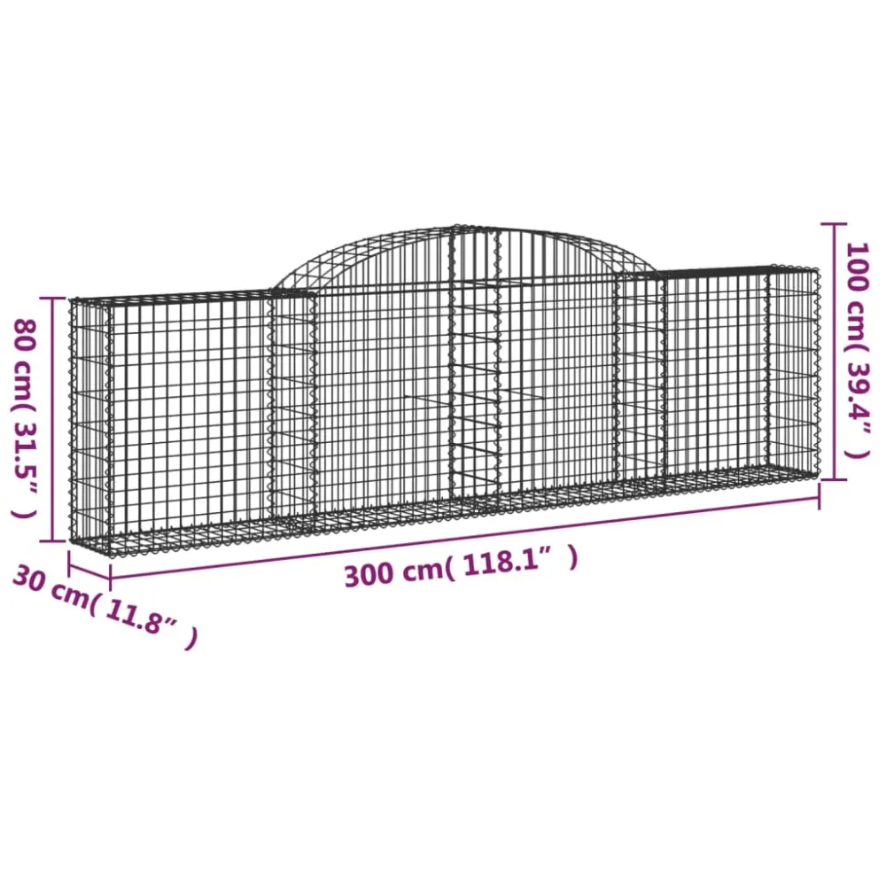 Paniers à gabions clôture cage mur de soutènement arqués 20 pcs 300 x 30 x 80/100 cm fer galvanisé Argent 02_0040622