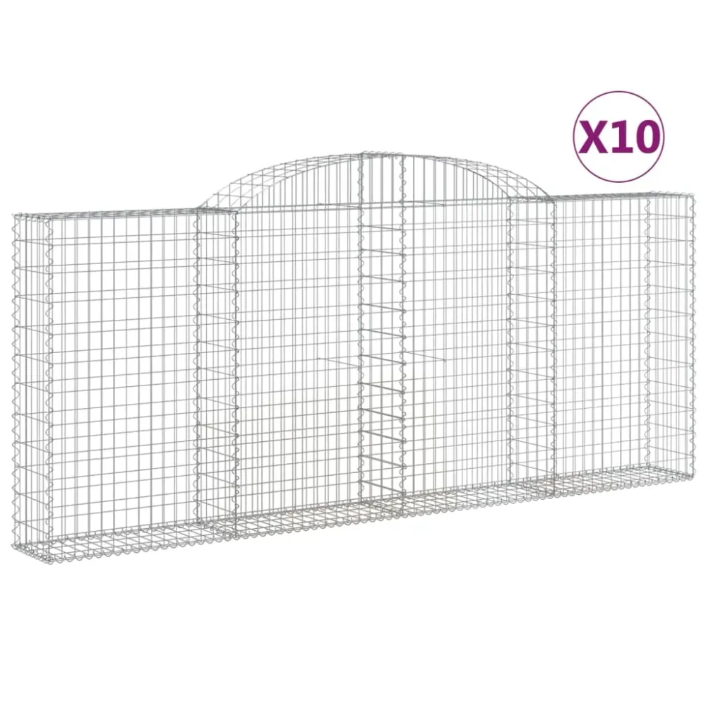 Paniers à gabions clôture cage mur de soutènement arqués 10 pcs 300 x 30 x 120/140 cm fer galvanisé Argent 02_0040255