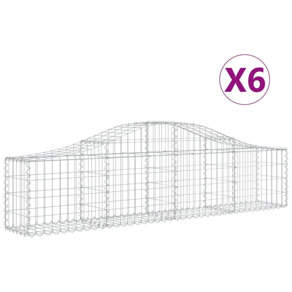 Paniers à gabions clôture cage mur de soutènement arqués 6 pcs 200 x 30 x 40/60 cm fer galvanisé Argent 02_0040989