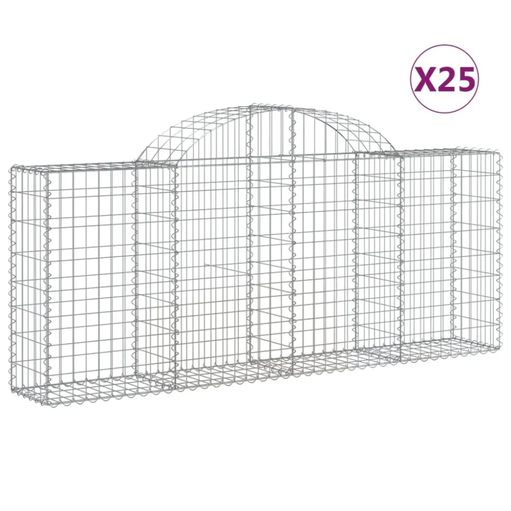 Paniers à gabions clôture cage mur de soutènement arqués 25 pcs 200 x 30 x 80/100 cm fer galvanisé Argent 02_0040670