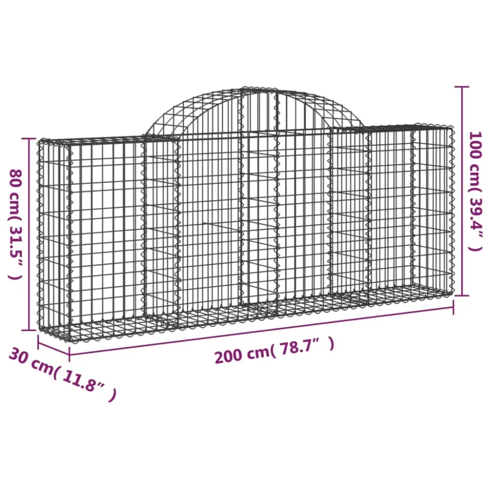 Paniers à gabions clôture cage mur de soutènement arqués 25 pcs 200 x 30 x 80/100 cm fer galvanisé Argent 02_0040670