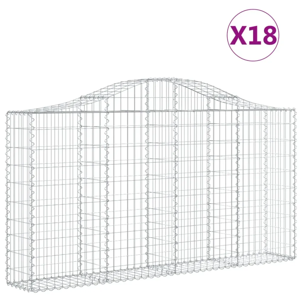 Paniers à gabions clôture cage mur de soutènement arqués 18 pcs 200 x 30 x 100/120 cm fer galvanisé Argent 02_0040486