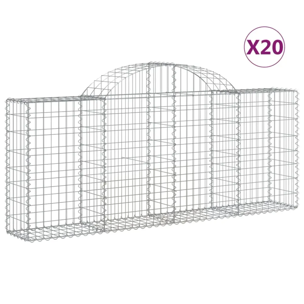 Paniers à gabions clôture cage mur de soutènement arqués 20 pcs 200 x 30 x 80/100 cm fer galvanisé Argent 02_0040598