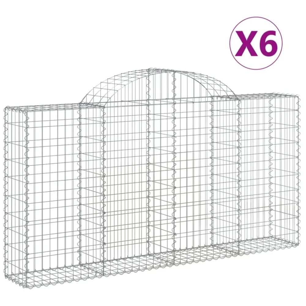 Paniers à gabions clôture cage mur de soutènement arqués 6 pcs 200 x 30 x 100/120 cm fer galvanisé Argent 02_0040980