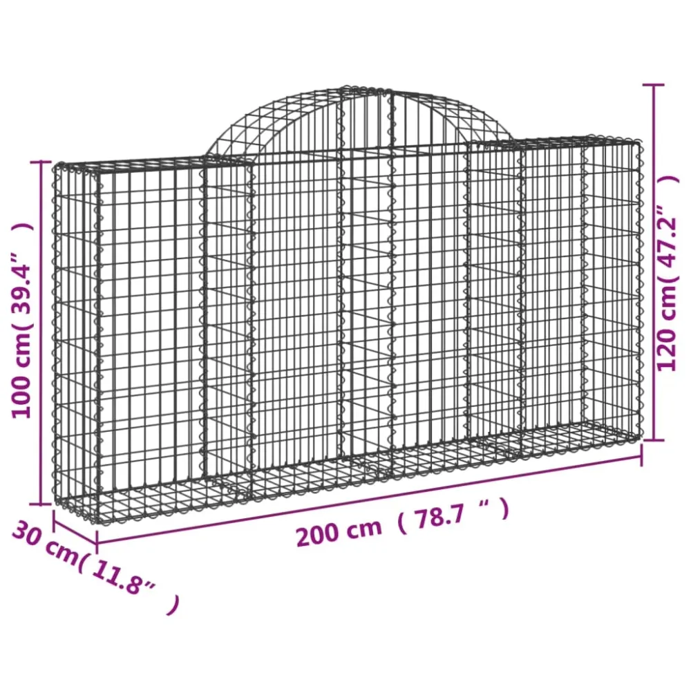 Paniers à gabions clôture cage mur de soutènement arqués 6 pcs 200 x 30 x 100/120 cm fer galvanisé Argent 02_0040980