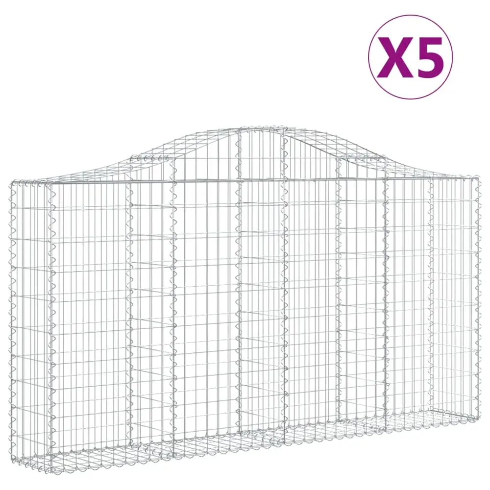 Paniers à gabions clôture cage mur de soutènement arqués 5 pcs 200 x 30 x 100/120 cm fer galvanisé Argent 02_0040868