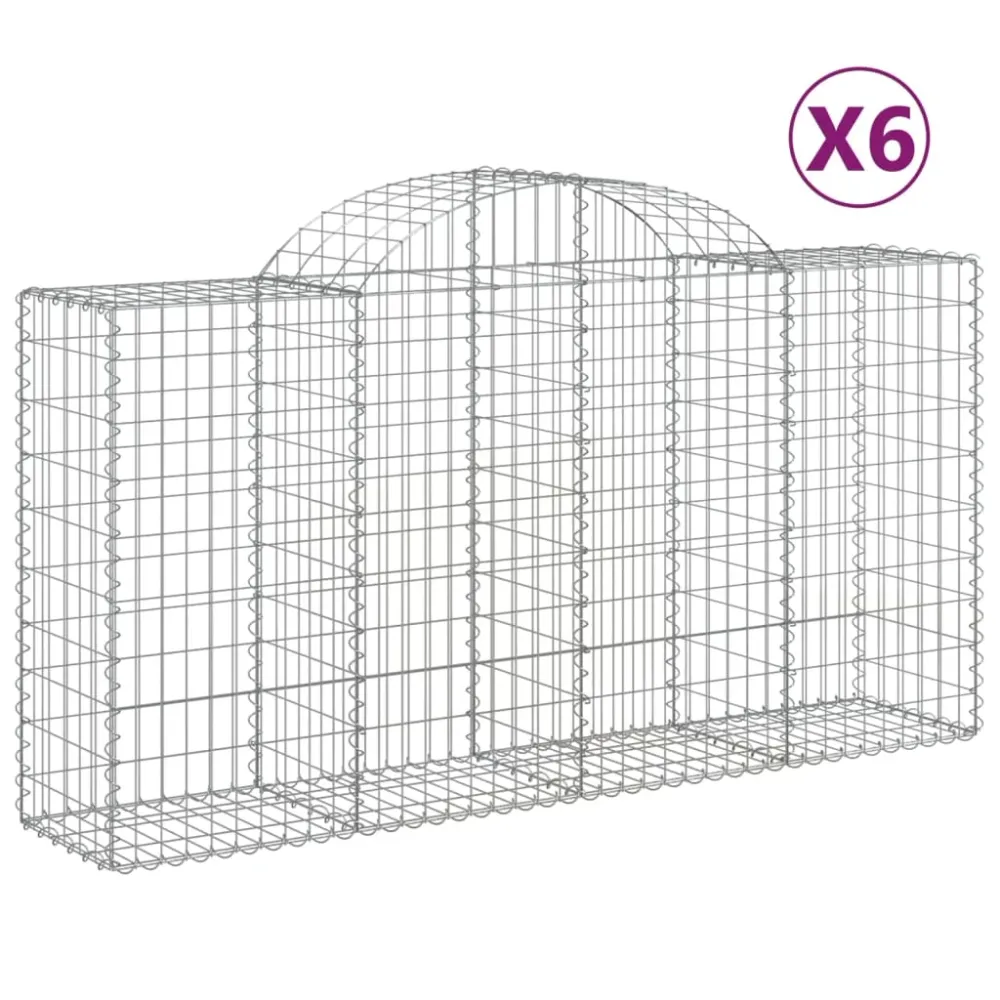 Paniers à gabions clôture cage mur de soutènement arqués 6 pcs 200 x 50 x 100/120 cm fer galvanisé Argent 02_0040995