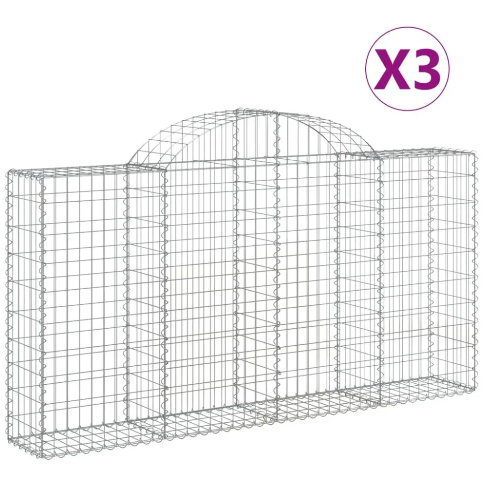 Paniers à gabions clôture cage mur de soutènement arqués 3 pcs 200 x 30 x 100/120 cm fer galvanisé Argent 02_0040726