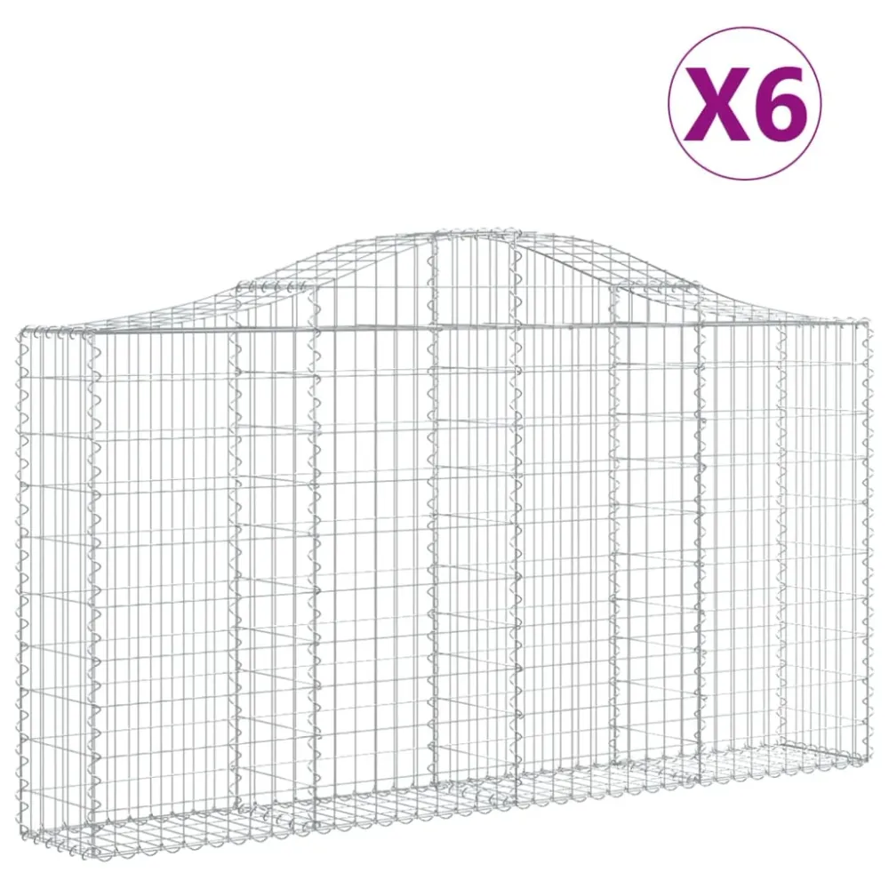Paniers à gabions clôture cage mur de soutènement arqués 6 pcs 200 x 30 x 100/120 cm fer galvanisé Argent 02_0040979