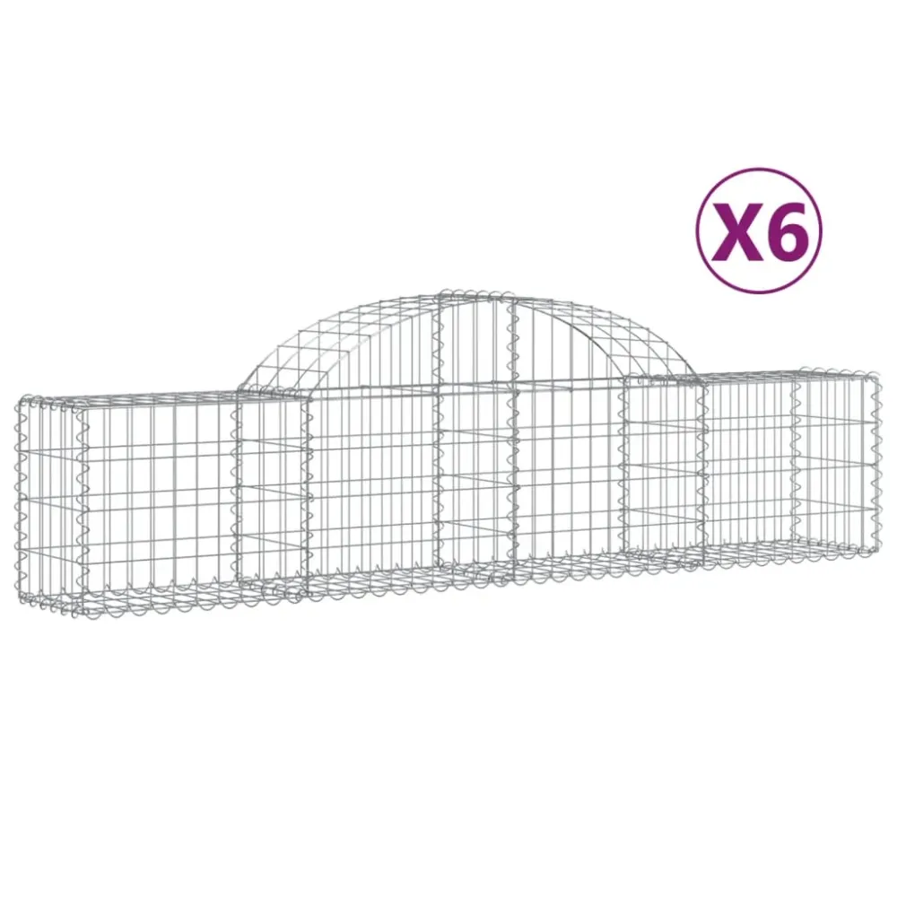 Paniers à gabions clôture cage mur de soutènement arqués 6 pcs 200 x 30 x 40/60 cm fer galvanisé Argent 02_0040990