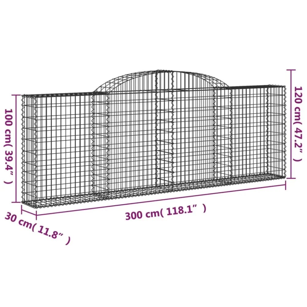 Paniers à gabions clôture cage mur de soutènement arqués 15 pcs 300 x 30 x 100/120 cm fer galvanisé Argent 02_0040428