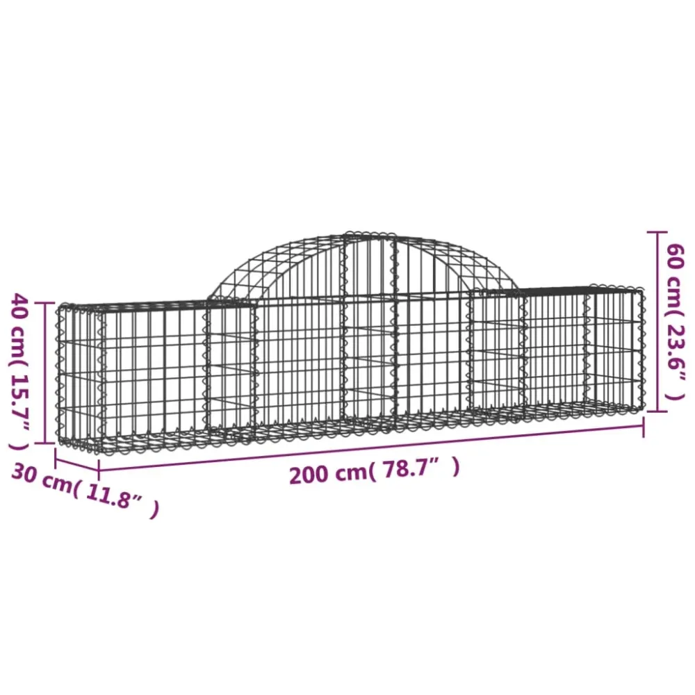 Paniers à gabions clôture cage mur de soutènement arqués 6 pcs 200 x 30 x 40/60 cm fer galvanisé Argent 02_0040990