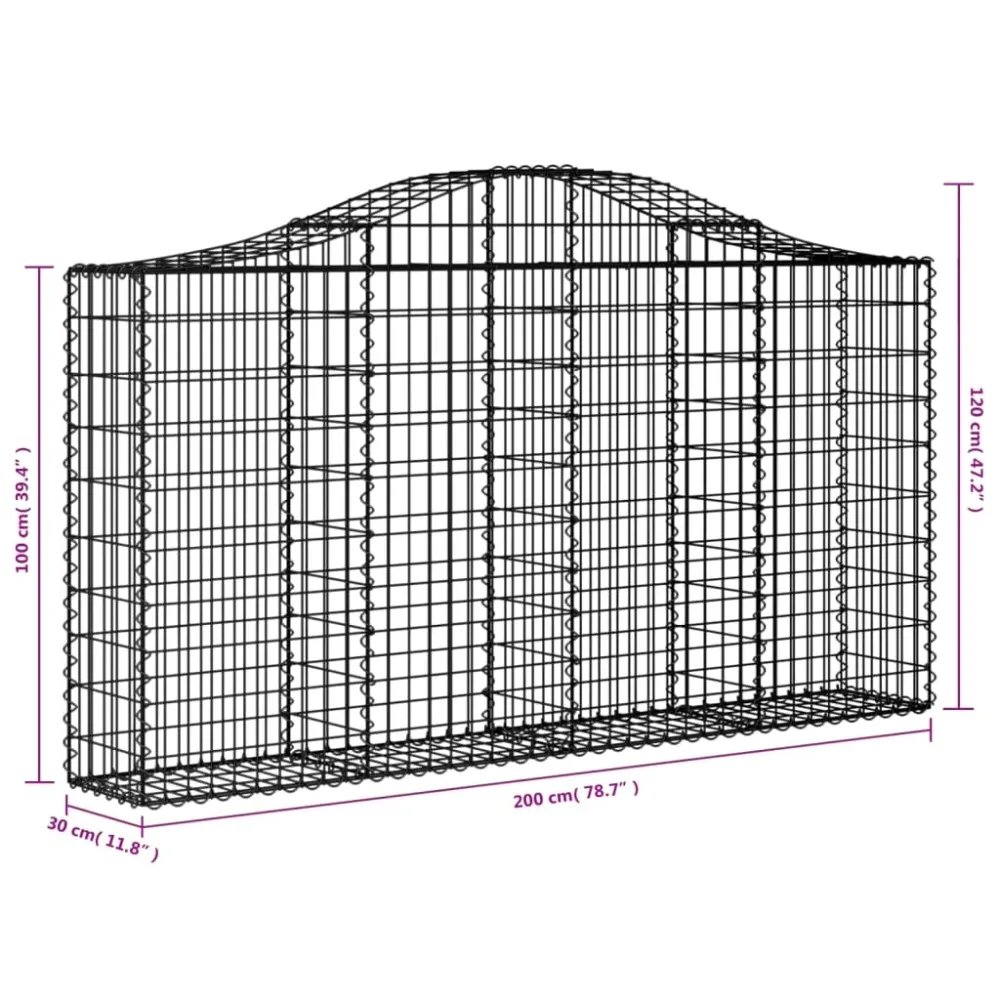 Paniers à gabions clôture cage mur de soutènement arqués 1lot de 4 200 x 30 x 100/120 cm fer galvanisé Argent 02_0040559