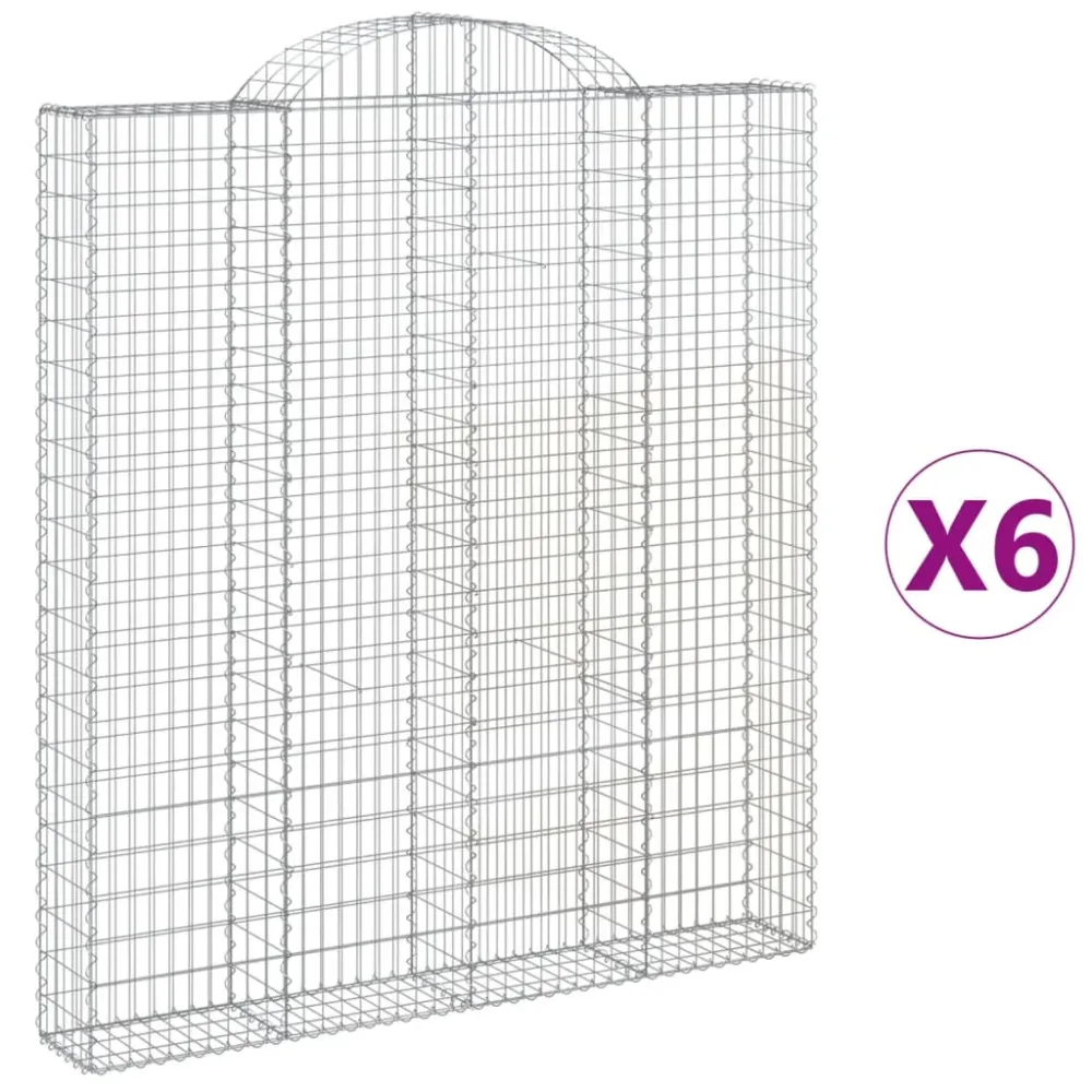 Paniers à gabions clôture cage mur de soutènement arqués 6 pcs 200 x 30 x 220/240 cm fer galvanisé Argent 02_0040988